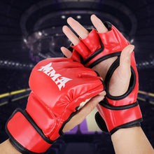 Half Finger Leather Cushion Boxing Training Gloves_3