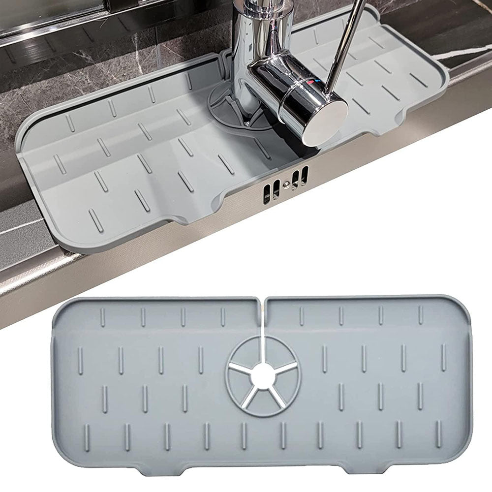 Silicone Faucet Handle Drip Catcher Tray Mat Dish Soap Sponge Holder_0
