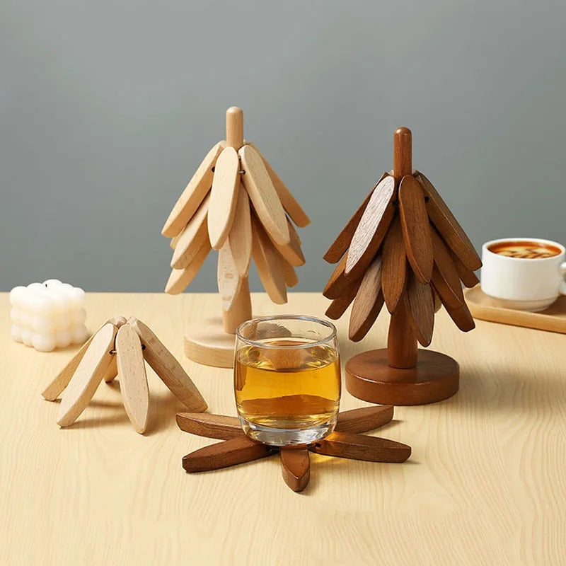 Tree Design Stand Wooden Anti Scald Heat Resistant Table Mat Coaster_0