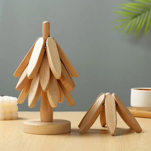 Tree Design Stand Wooden Anti Scald Heat Resistant Table Mat Coaster_4