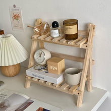 Wooden Storage Shelf 2-Tiers Desktop Organizer Shelves Trapezoidal Desk Display Rack_0