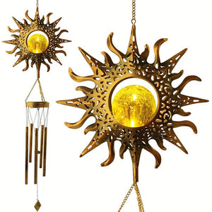 Outdoor Wrought Iron Hanging Solar Powered Wind Chime Light_1