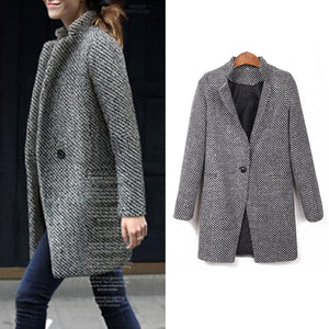 Women's Houndstooth Single Breasted Overcoat Lapel Fleece Jacket_0