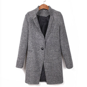 Women's Houndstooth Single Breasted Overcoat Lapel Fleece Jacket_1