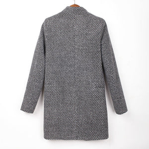 Women's Houndstooth Single Breasted Overcoat Lapel Fleece Jacket_2