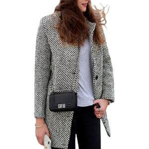 Women's Houndstooth Single Breasted Overcoat Lapel Fleece Jacket_3