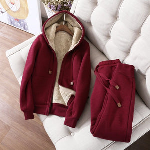 Women's Tracksuit Wool Jacket with Hood and Trousers Winter Set_4