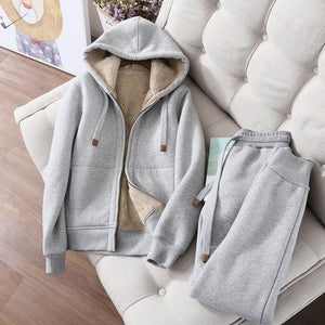 Women's Tracksuit Wool Jacket with Hood and Trousers Winter Set_5