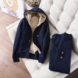 Women's Tracksuit Wool Jacket with Hood and Trousers Winter Set_7