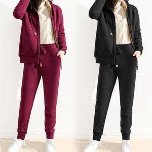 Women's Tracksuit Wool Jacket with Hood and Trousers Winter Set_9