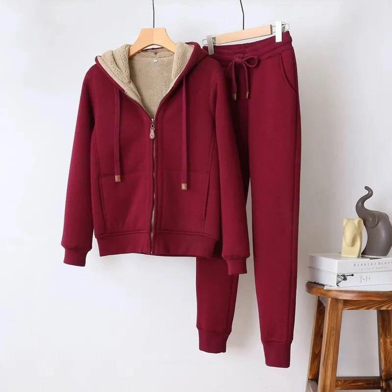 Women's Tracksuit Wool Jacket with Hood and Trousers Winter Set_0