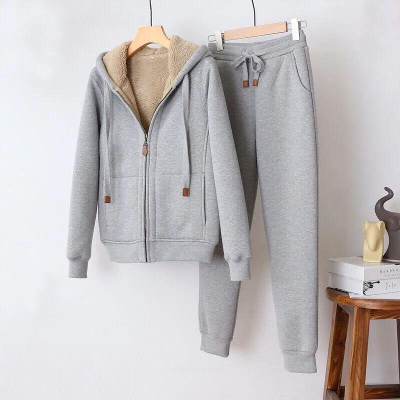 Women's Tracksuit Wool Jacket with Hood and Trousers Winter Set_1