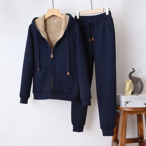 Women's Tracksuit Wool Jacket with Hood and Trousers Winter Set_3