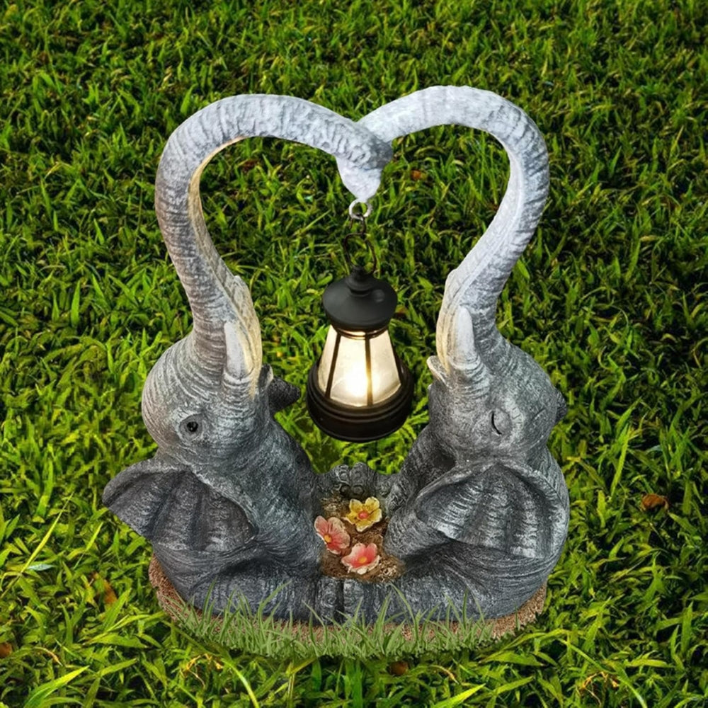 Double Elephant Solar Lamp Outdoor Statue_0