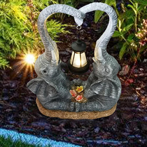 Double Elephant Solar Lamp Outdoor Statue_1