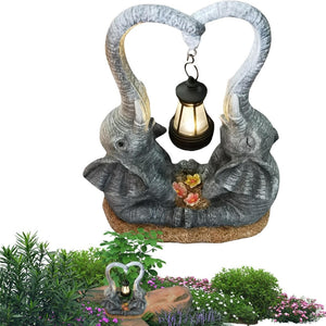Double Elephant Solar Lamp Outdoor Statue_4