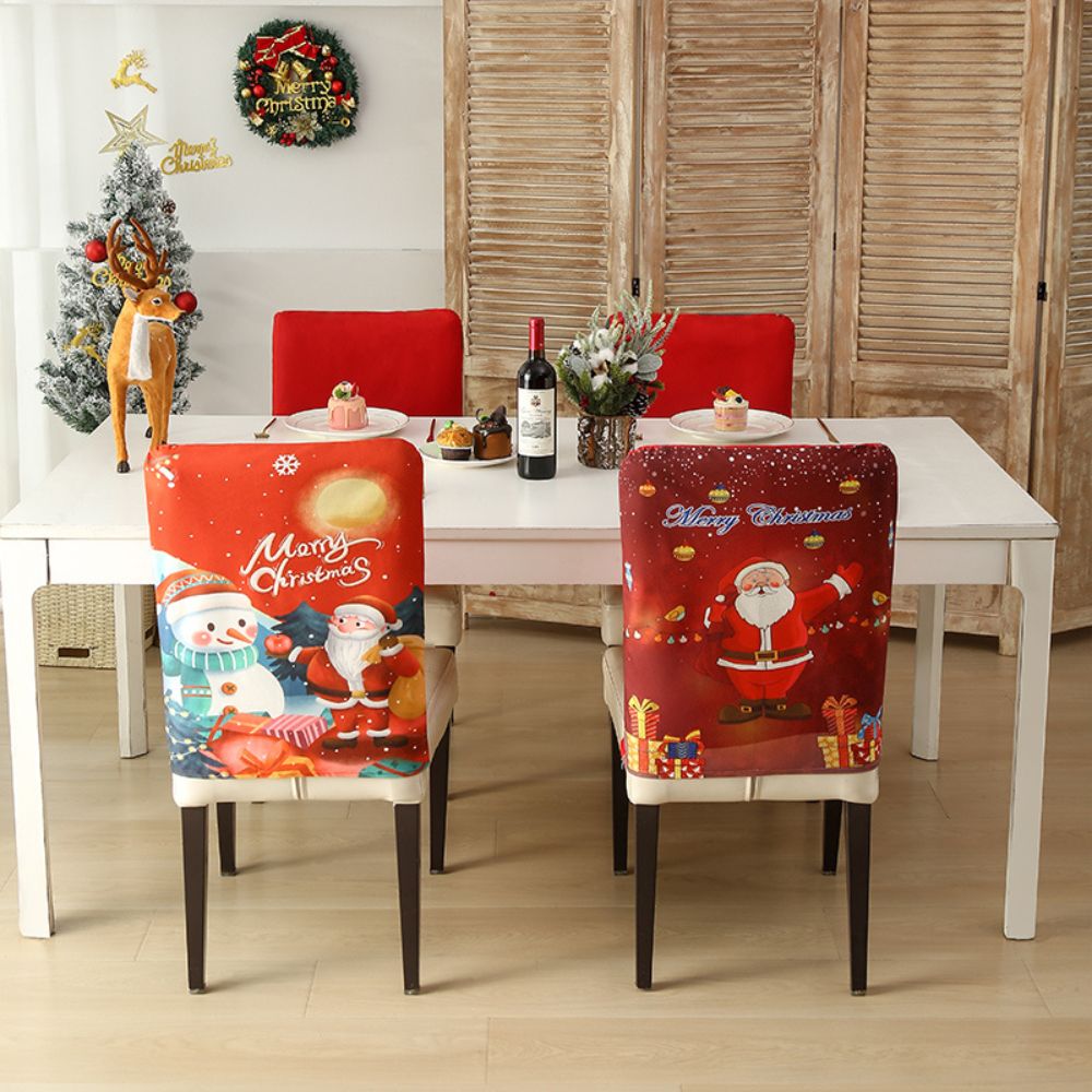 Christmas Chair Cover Festive Stretchable and Washable Slipcover for Dining Room Chairs_0