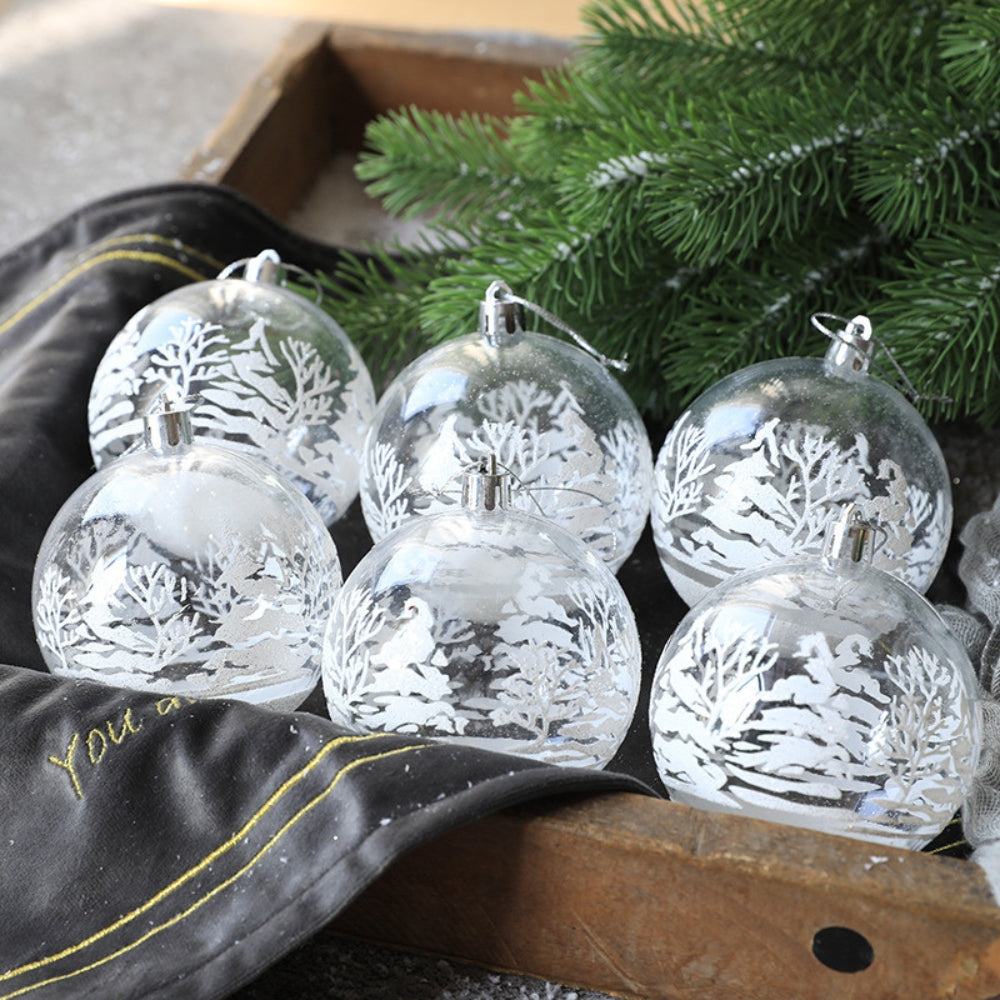 6pcs Transparent Snow Christmas Balls Pendants for Christmas Tree Decoration_0