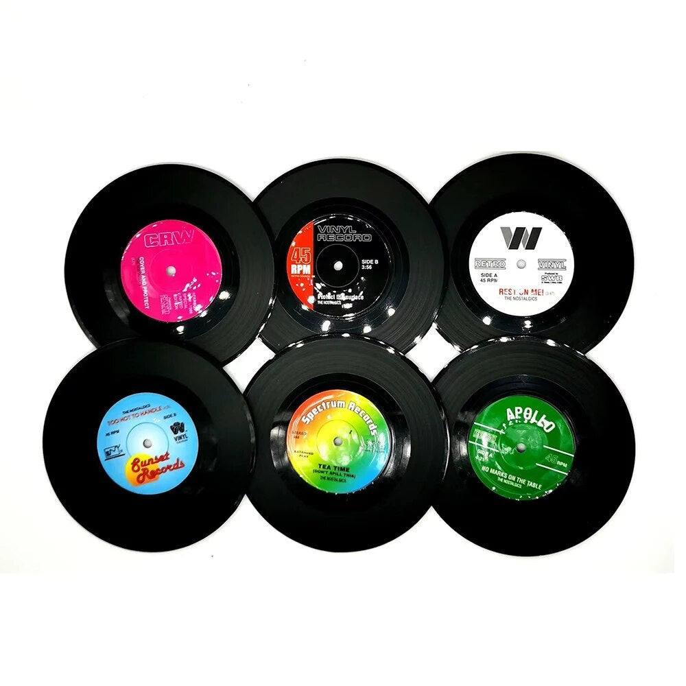 Set of 6 Colorful Retro Vinyl Record Disk Coasters for Drinks Vinyl Record Coaster Set_4