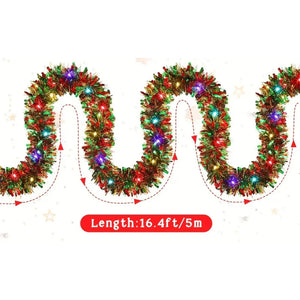 Christmas Tinsel Garland Metallic Shinny With LED Lights Tree Thick Hanging Decorations_5