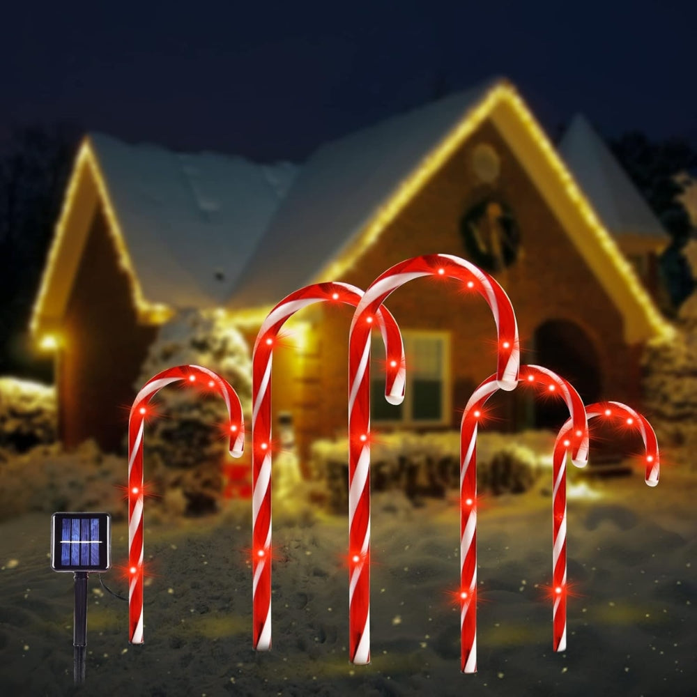 5PCS/Set Solar Cane Light Outdoor Waterproof Christmas Candy Ground Light Garden Landscape Decoration Lawn Light Colored Light_0