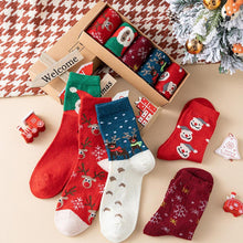 5 Pcs Christmas Socks Wool Socks Mid Tube Socks Fun With Santa Reindeer Pattern Women's Christmas Theme Gift Set Box_0