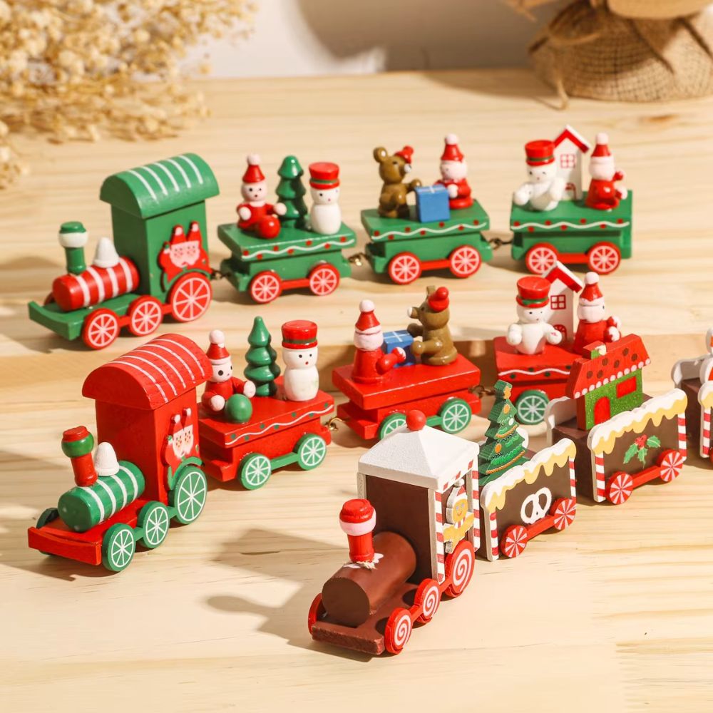 Christmas Wooden Train Ornaments Adorable Snowman and Gingerbread Designs_0