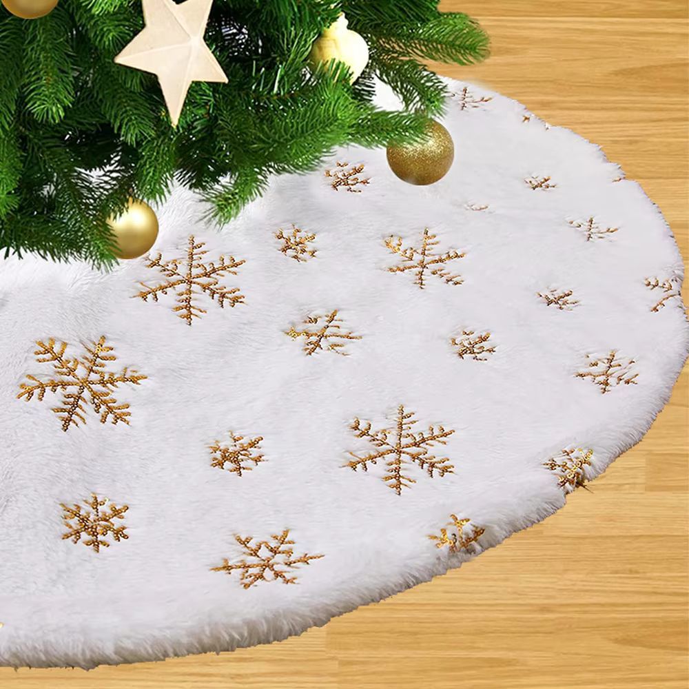 38CM White Snowflake Plush Christmas Tree Skirt_0