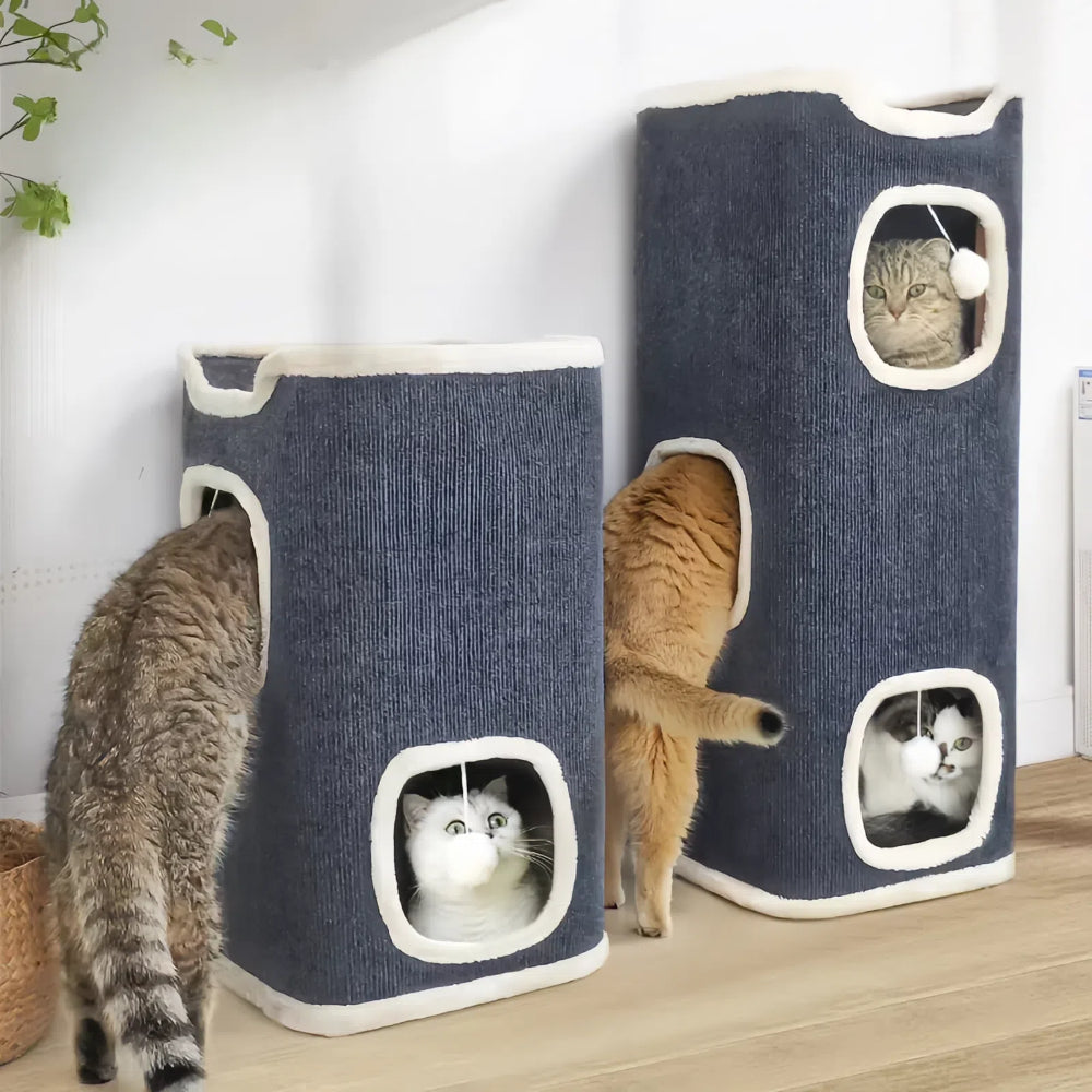 Cozy 3-Tier Cat Bed with Soft Mat and Plush Hideaway_0