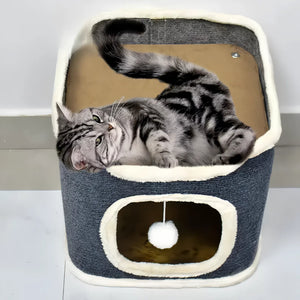 Cozy 3-Tier Cat Bed with Soft Mat and Plush Hideaway_2