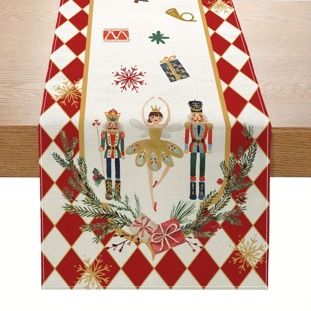 Christmas Nutcracker Linen Table Runner for Festive Holiday Decor_0