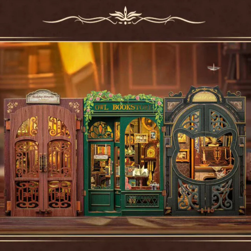 DIY Book Nook Kit Miniature Dollhouse with Light Wooden Bookshelf_0