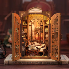 DIY Book Nook Kit Miniature Dollhouse with Light Wooden Bookshelf_3