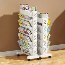 Floor Mounted Movable Bookshelf with Wheels Classroom Desk Storage Rack_0