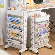 Floor Mounted Movable Bookshelf with Wheels Classroom Desk Storage Rack_1
