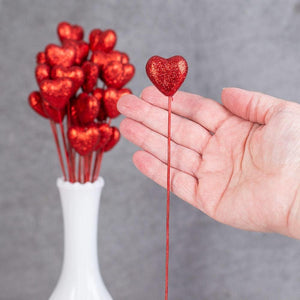 Glitter Foam Love Heart Picks Stick For Valentine Day Vase Decoration Supply_3