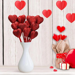 Glitter Foam Love Heart Picks Stick For Valentine Day Vase Decoration Supply_4