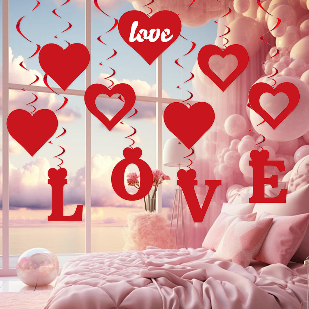 11Pcs Romantic Red Heart Love Spiral Banner Swirl Hanging Garland for Valentine's Day_0