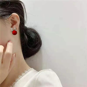 Lucky Red Zircon Stud Earrings For Women Metal Statement Earring_9