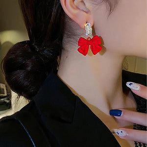 Lucky Red Zircon Stud Earrings For Women Metal Statement Earring_12