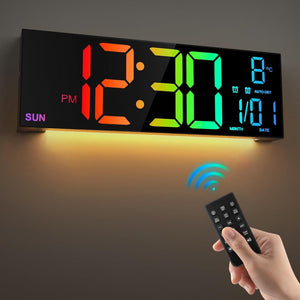 Large Digital Wall Clock with Remote Control 8 RGB Colors Digital Alarm Clock