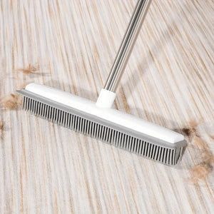 Rubber Broom Carpet Rake with Squeegee Long Handle for Pet Hair Fur Remover Broom
