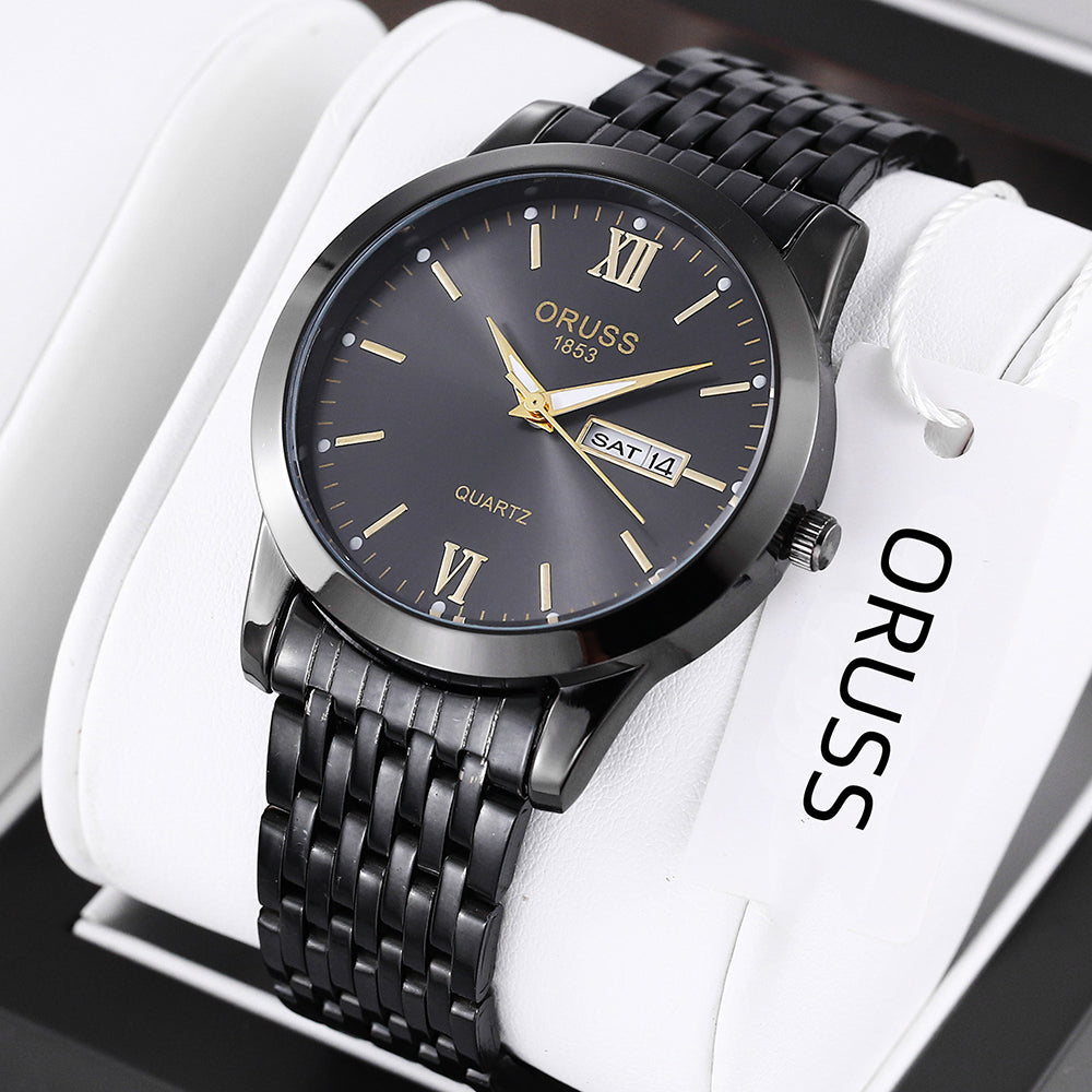 Men's Casual Stainless Steel Watch with Day and Date