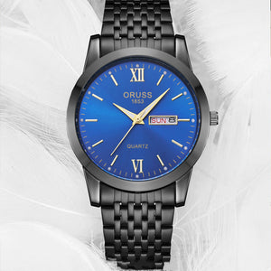 Men's Casual Stainless Steel Watch with Day and Date