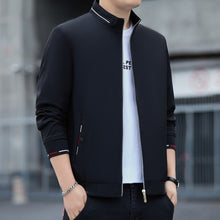 Men's Stripe Pattern Long Sleeve Zipper Windbreaker Jacket