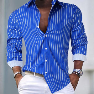 Casual Striped Men's Long Sleeve Button Up Shirt