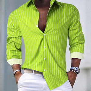 Casual Striped Men's Long Sleeve Button Up Shirt