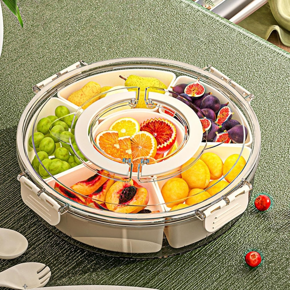6 Compartments Rotating Fruit Tray with Lid and Handle