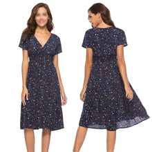 Vintage Print Puff Sleeve Casual Square Collar Floral Long Dress