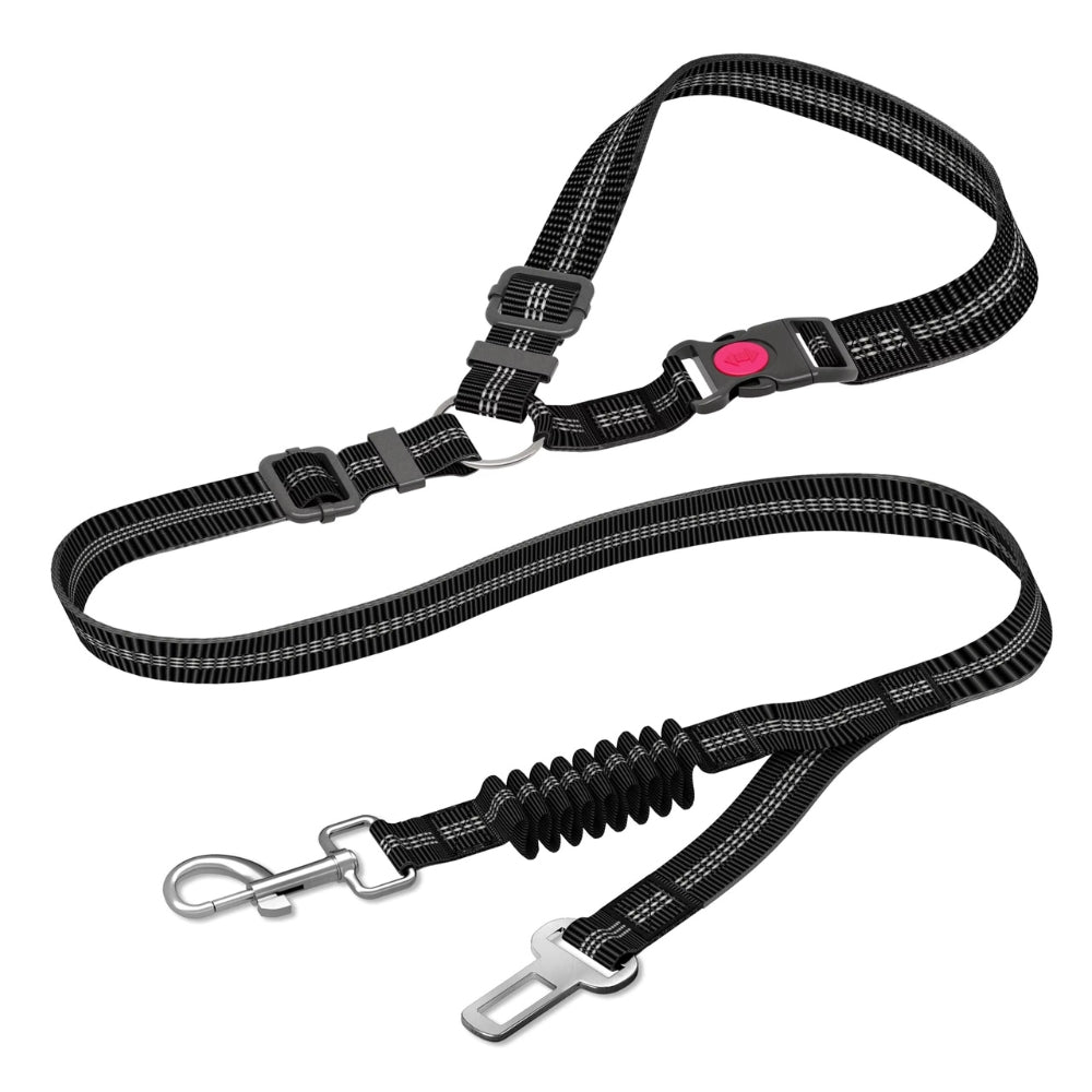 Adjustable Heavy Duty Dog Car Seat Belt with Striped Nylon Design